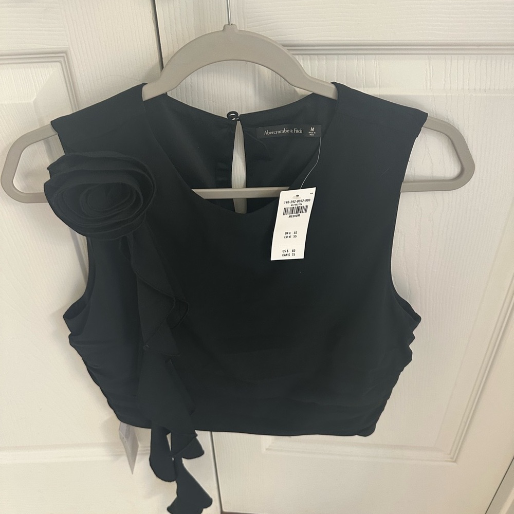 Abercrombie & Fitch Black Rosette Ruffle Sleeveless Blouse with Floral Detail